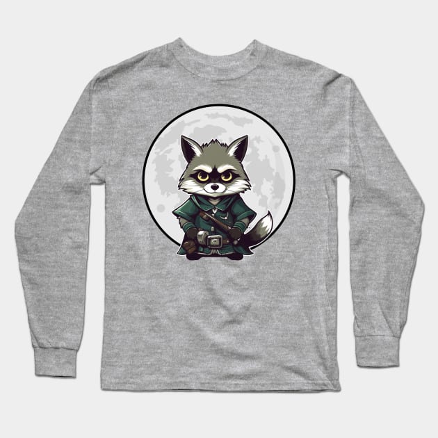 Militant Racoon And Moon Design Long Sleeve T-Shirt by VelvetRoom